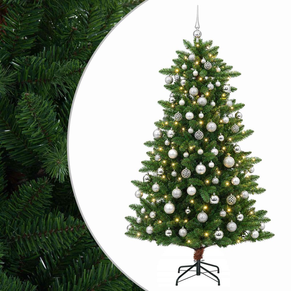 vidaXL Konstgjord julgran med julkulor 210 cm 300 LED-lampor Varmvit
