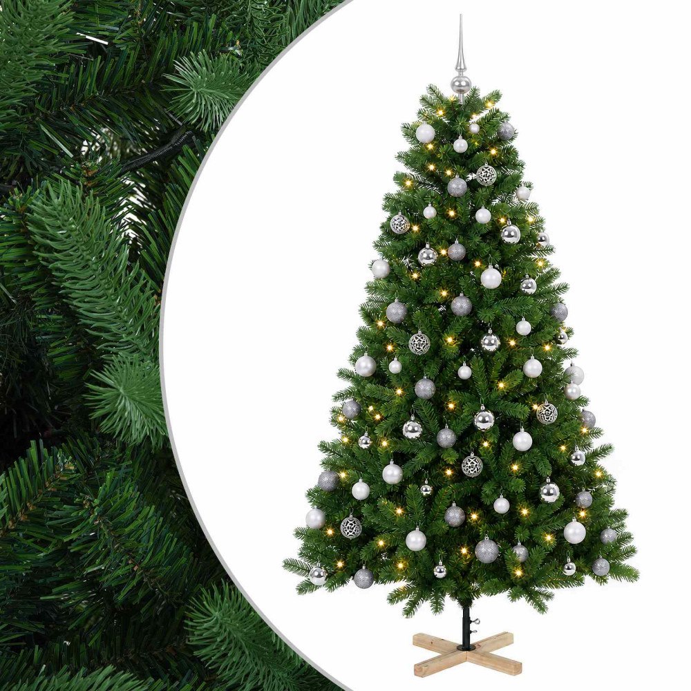 vidaXL Konstgjord julgran med julkulor 180 cm 300 LED-lampor Varmvit