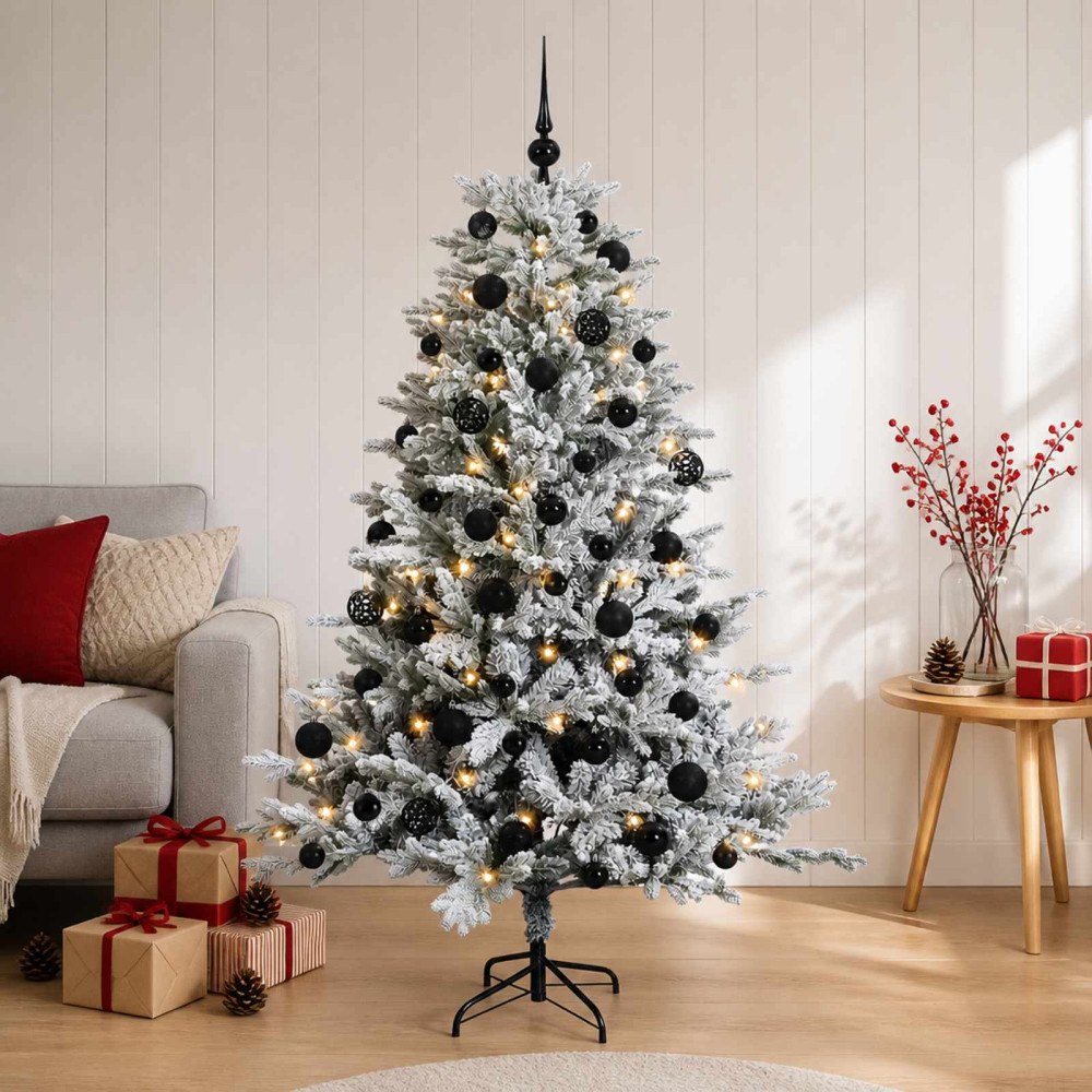 vidaXL Konstgjord julgran med julkulor 120 cm 150 LED-lampor Varmvit