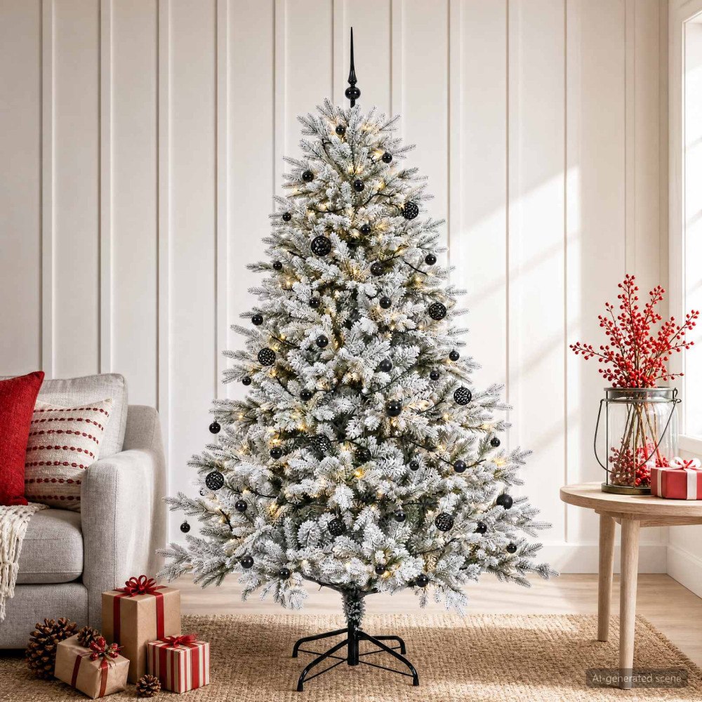 vidaXL Konstgjord julgran med julkulor 150 cm 150 LED-lampor Varmvit