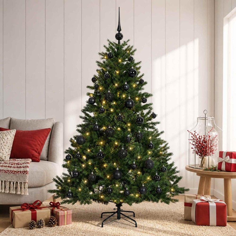 vidaXL Konstgjord julgran med julkulor 150 cm 150 LED-lampor Varmvit