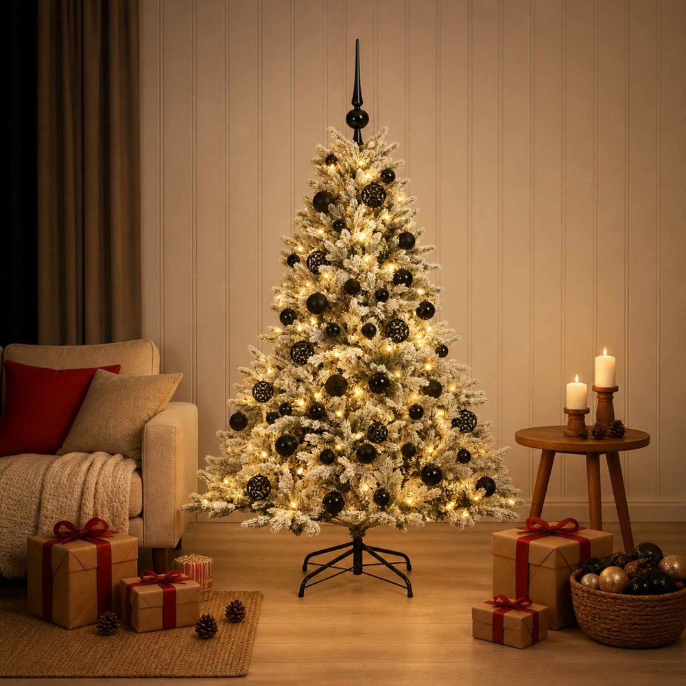 vidaXL Konstgjord julgran med julkulor 120 cm 150 LED-lampor Varmvit
