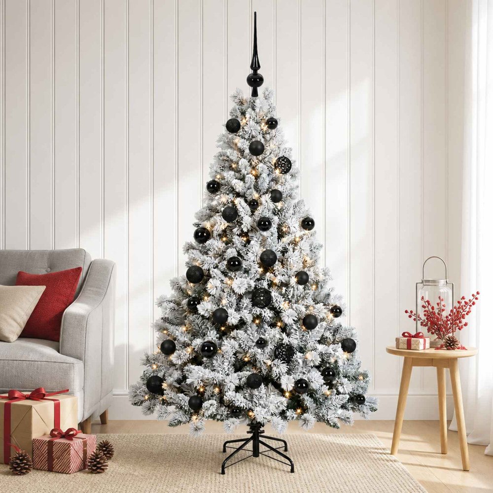vidaXL Konstgjord julgran med julkulor 150 cm 150 LED-lampor Varmvit