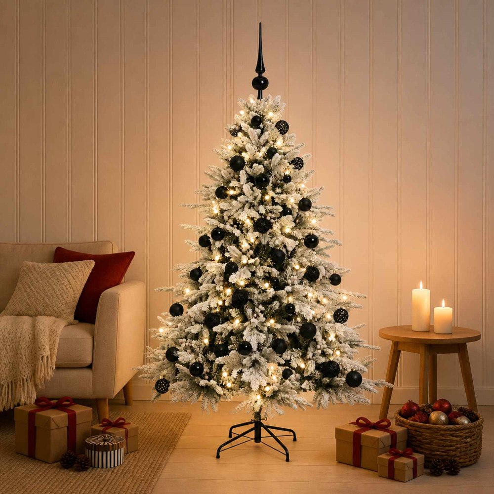 vidaXL Konstgjord julgran med julkulor 120 cm 150 LED-lampor Varmvit