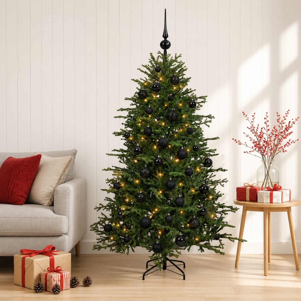 vidaXL Konstgjord julgran med julkulor 120 cm 150 LED-lampor Varmvit