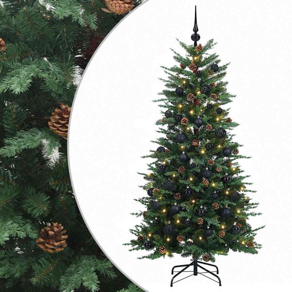 vidaXL Konstgjord julgran med kulor 120 cm 150 LED-lampor Varmvit