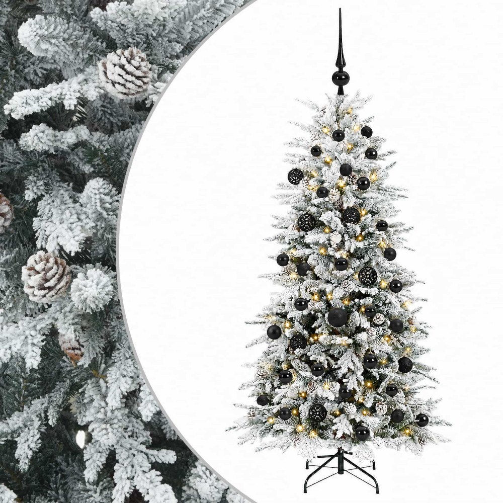vidaXL Konstgjord julgran med kulor 120 cm 150 LED-lampor Varmvit