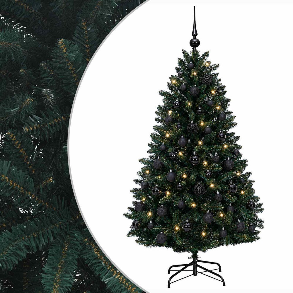 vidaXL Konstgjord julgran mörkgrön med julgranskulor 150 cm