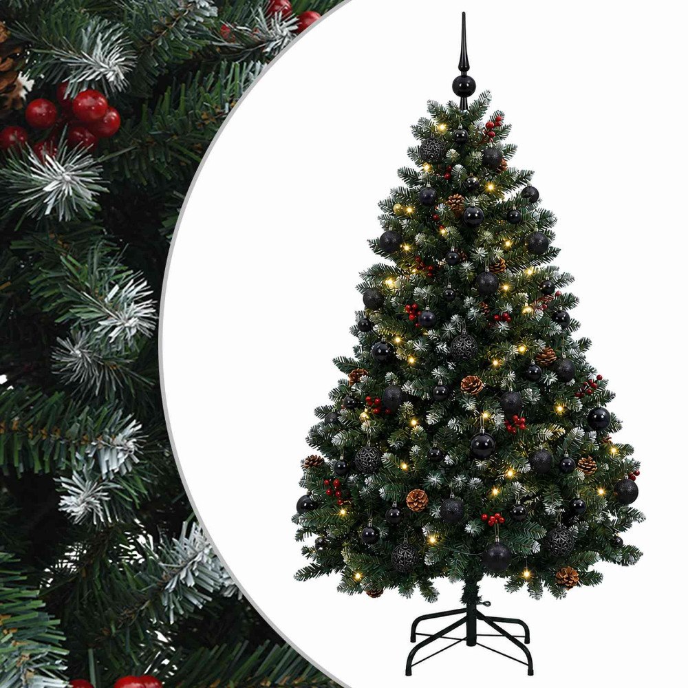 vidaXL Konstgjord julgran grön med julgranskulor 150 cm 150 LED-lampor
