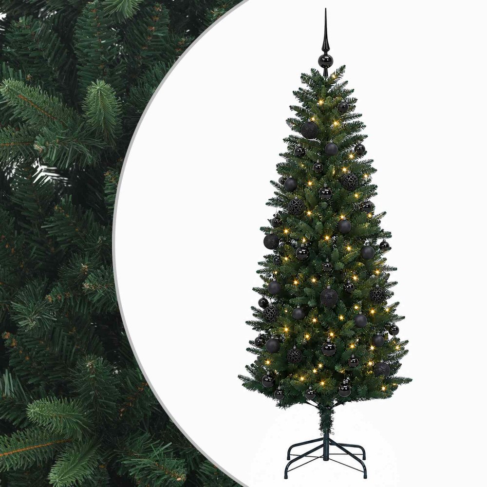 vidaXL Konstgjord julgran med kulor 120 cm 150 LED-lampor Varmvit