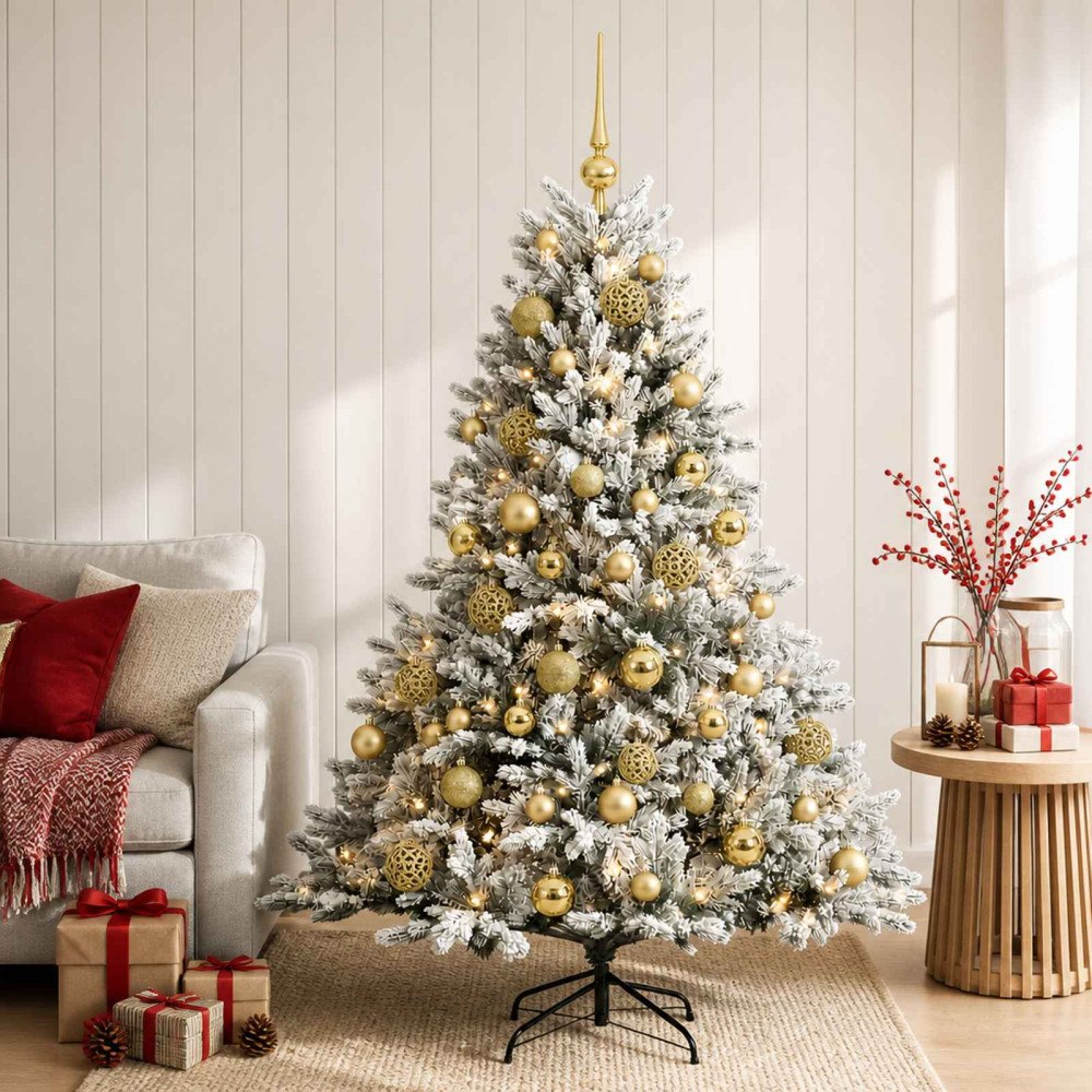 vidaXL Konstgjord julgran med julkulor 120 cm 150 LED-lampor Varmvit