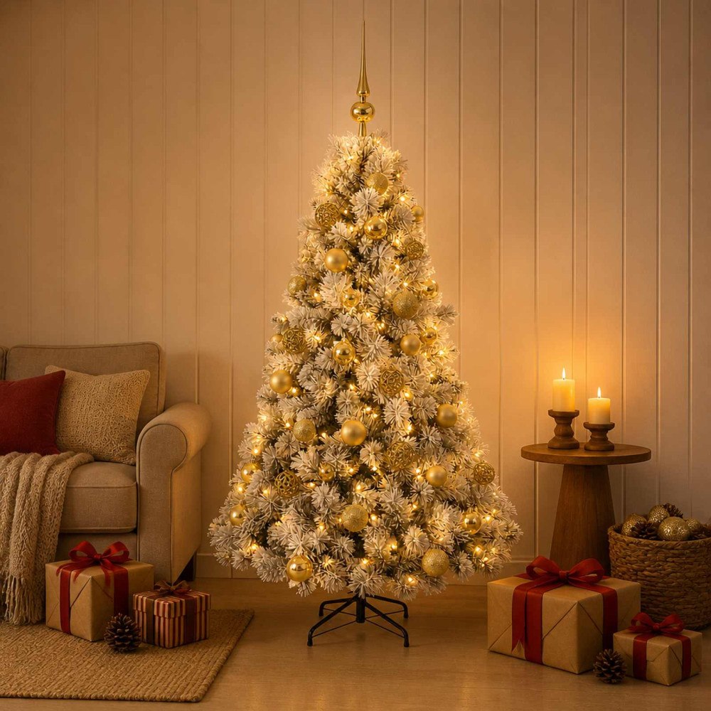 vidaXL Konstgjord julgran med julkulor 120 cm 150 LED-lampor Varmvit
