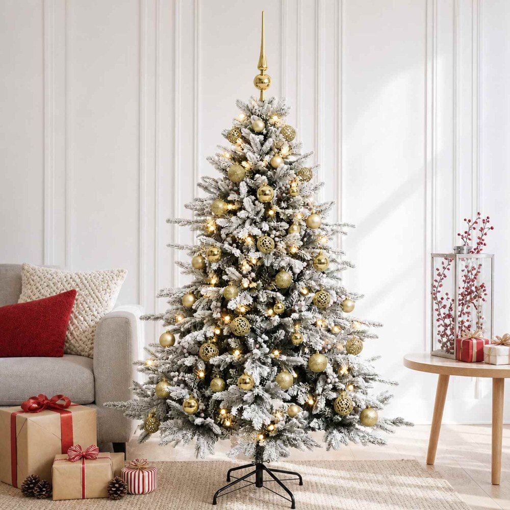vidaXL Konstgjord julgran med julkulor 120 cm 150 LED-lampor Varmvit