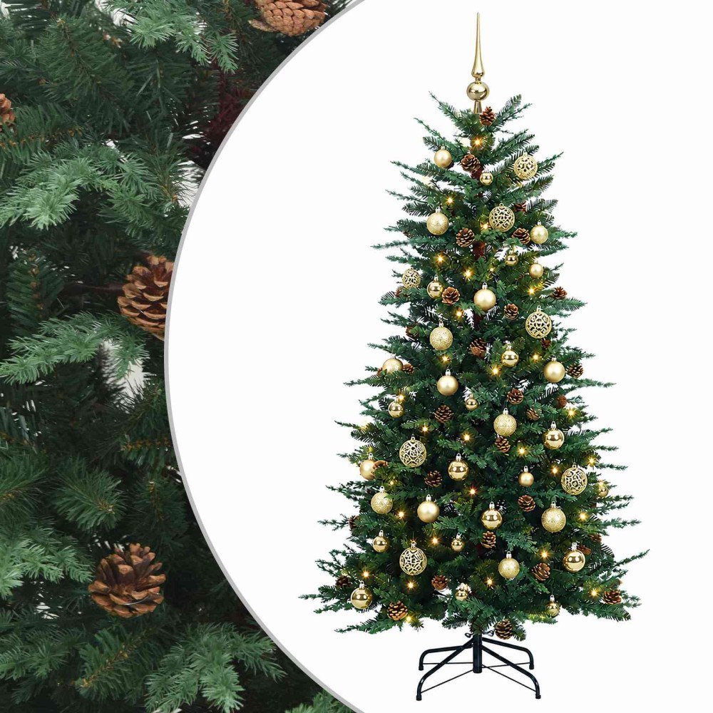 vidaXL Konstgjord julgran med kulor 120 cm 150 LED-lampor Varmvit