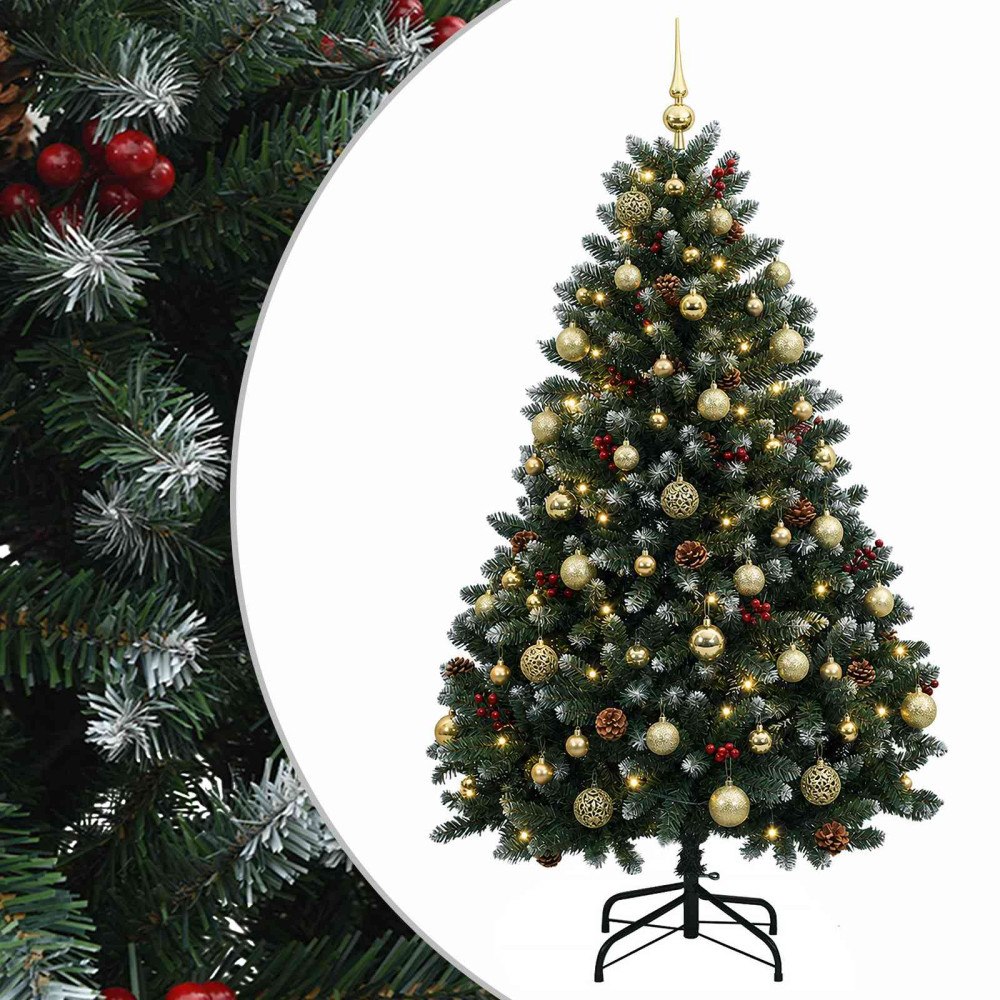 vidaXL Konstgjord julgran grön med julgranskulor 150 cm 150 LED-lampor