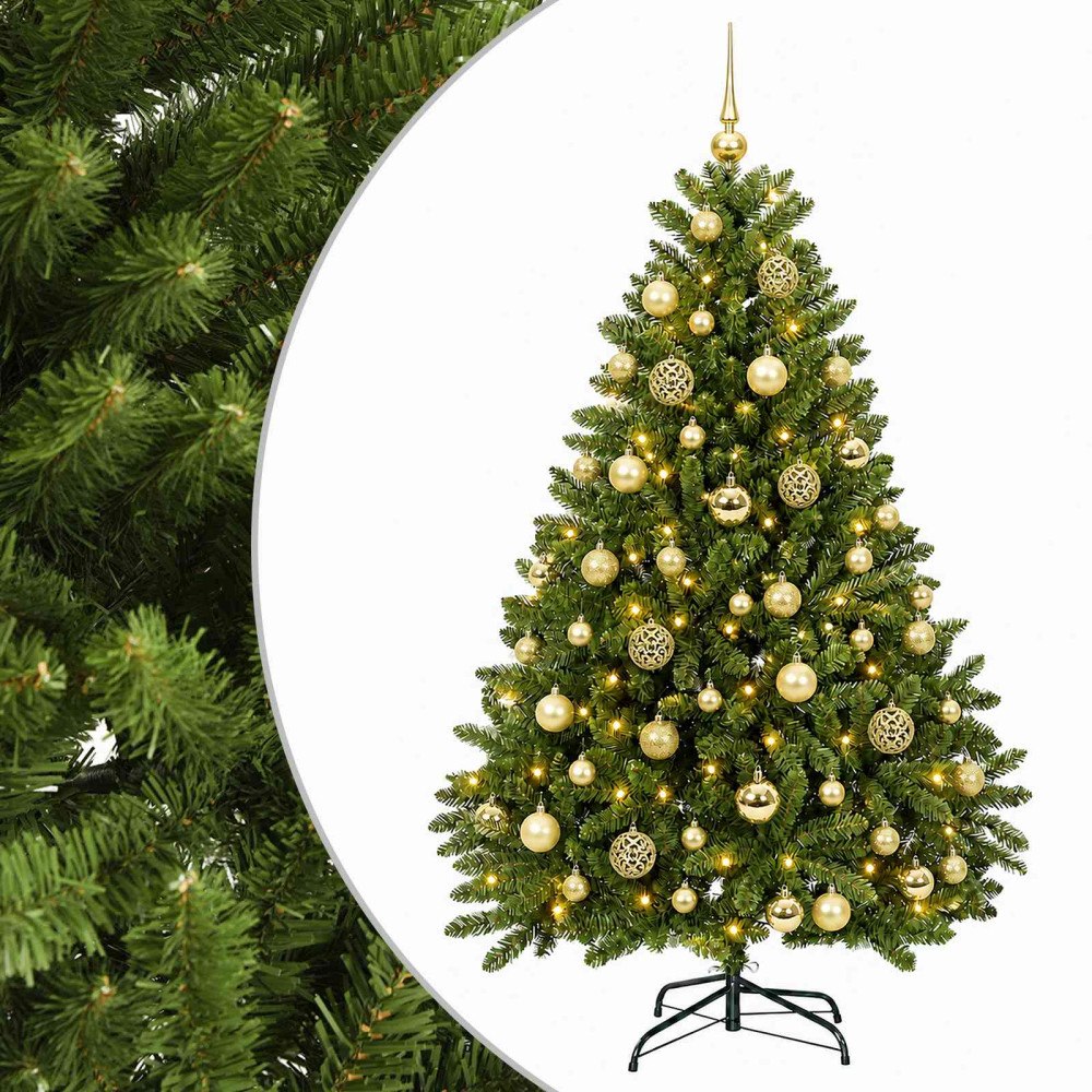 vidaXL Konstgjord julgran ljusgrön med julgranskulor 120 cm