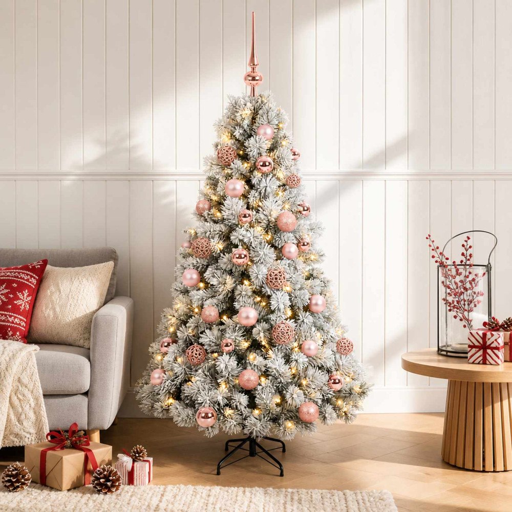 vidaXL Konstgjord julgran med julkulor 120 cm 150 LED-lampor Varmvit