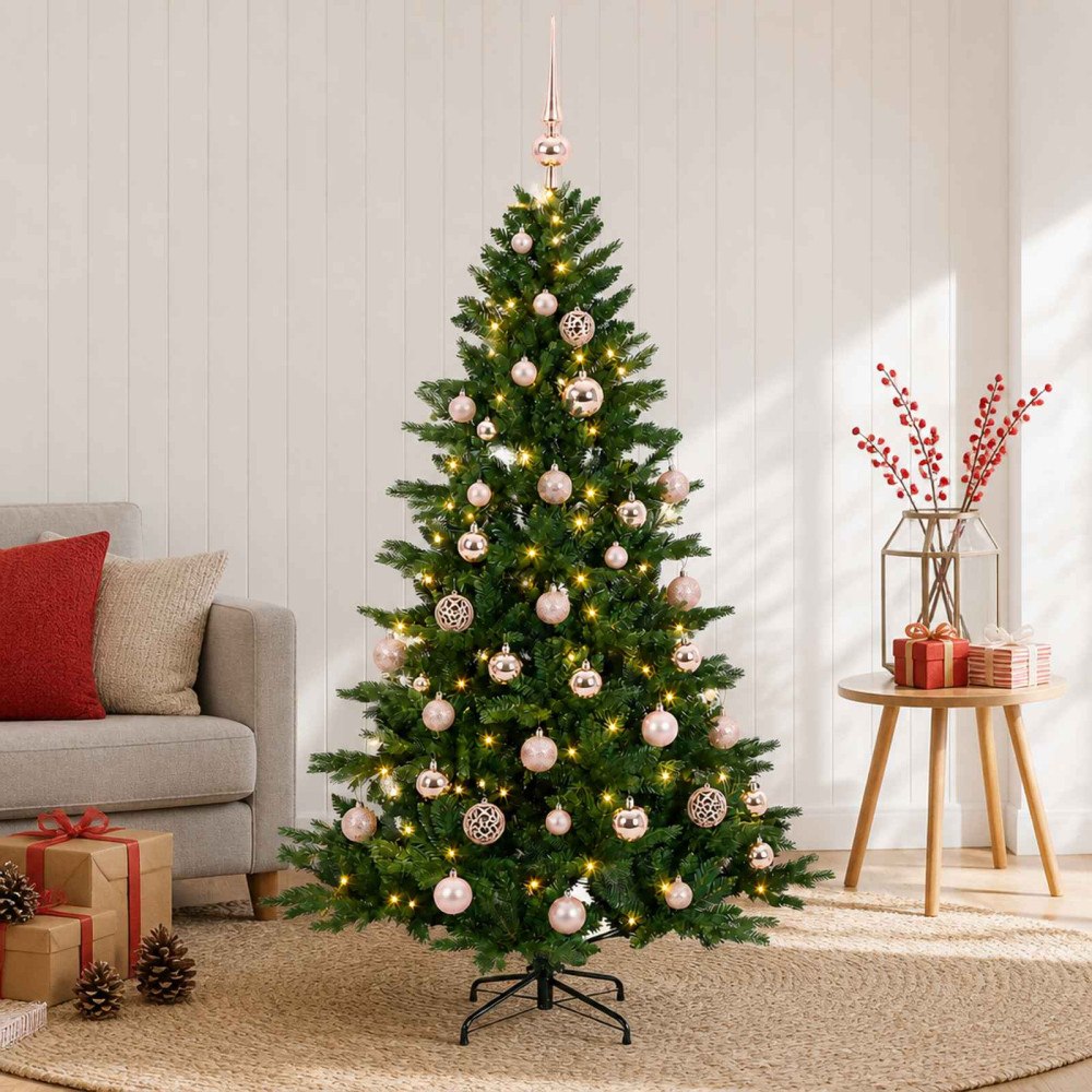 vidaXL Konstgjord julgran med julkulor 120 cm 150 LED-lampor Varmvit
