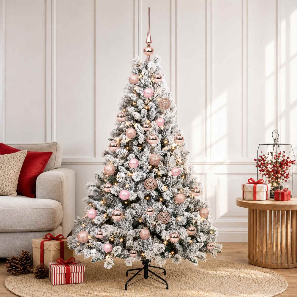 vidaXL Konstgjord julgran med julkulor 120 cm 150 LED-lampor Varmvit