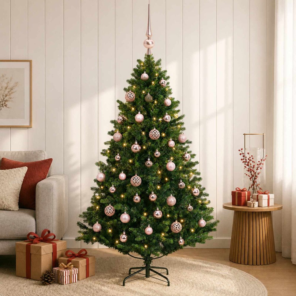 vidaXL Konstgjord julgran med julkulor 120 cm 150 LED-lampor Varmvit