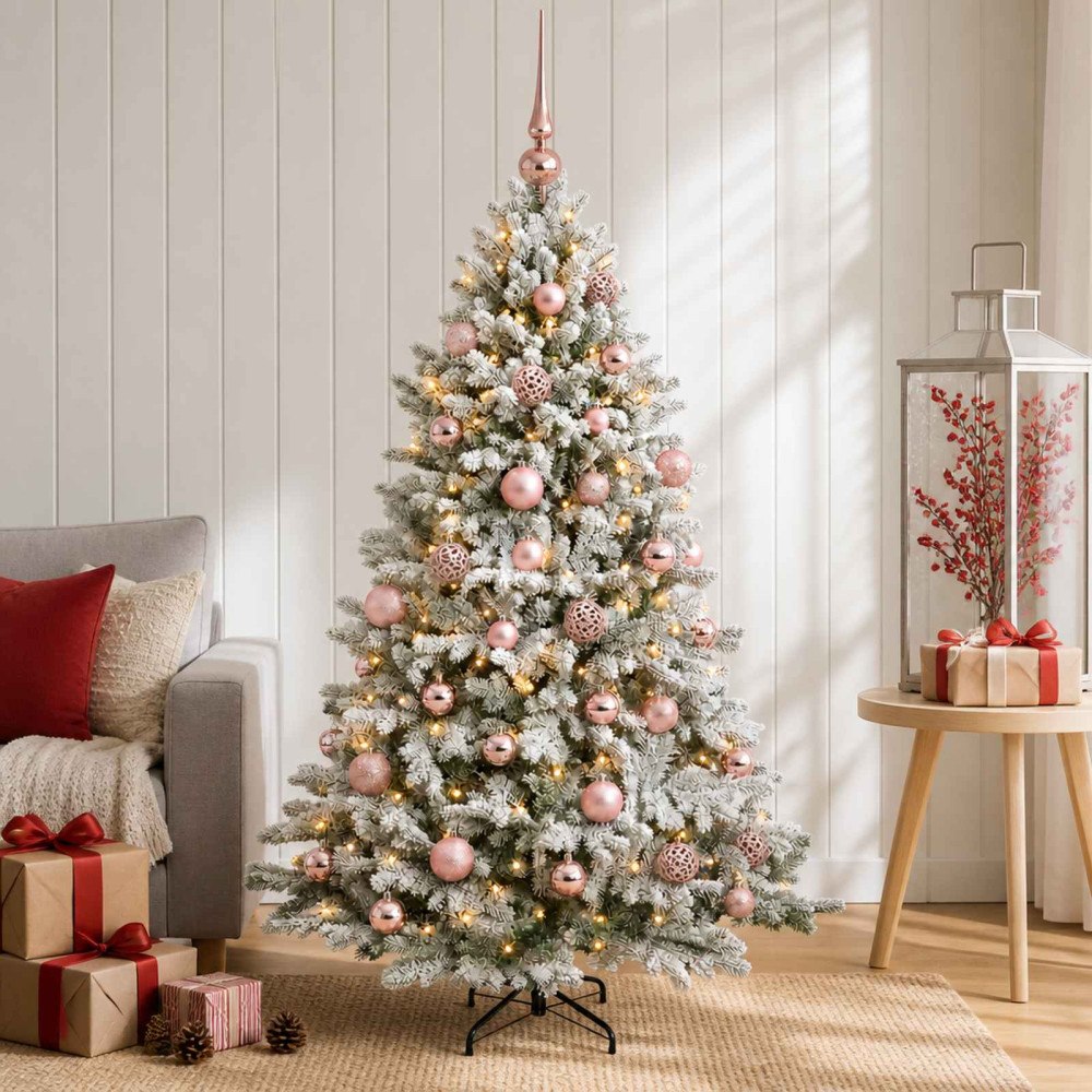 vidaXL Konstgjord julgran med kulor 120 cm 150 LED-lampor Varmvit