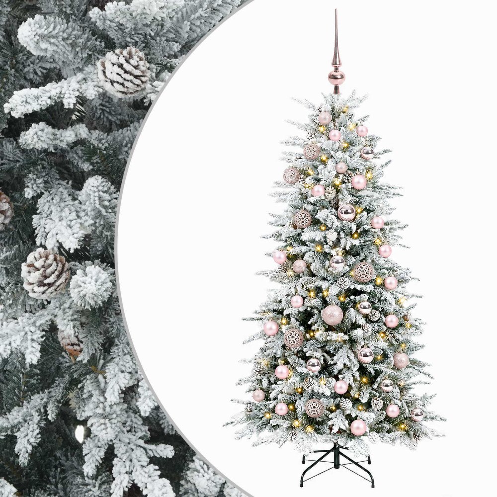 vidaXL Konstgjord julgran med kulor 120 cm 150 LED-lampor Varmvit