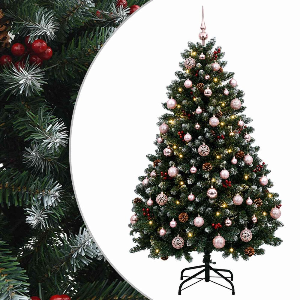 vidaXL Konstgjord julgran grön med julgranskulor 150 cm 150 LED-lampor