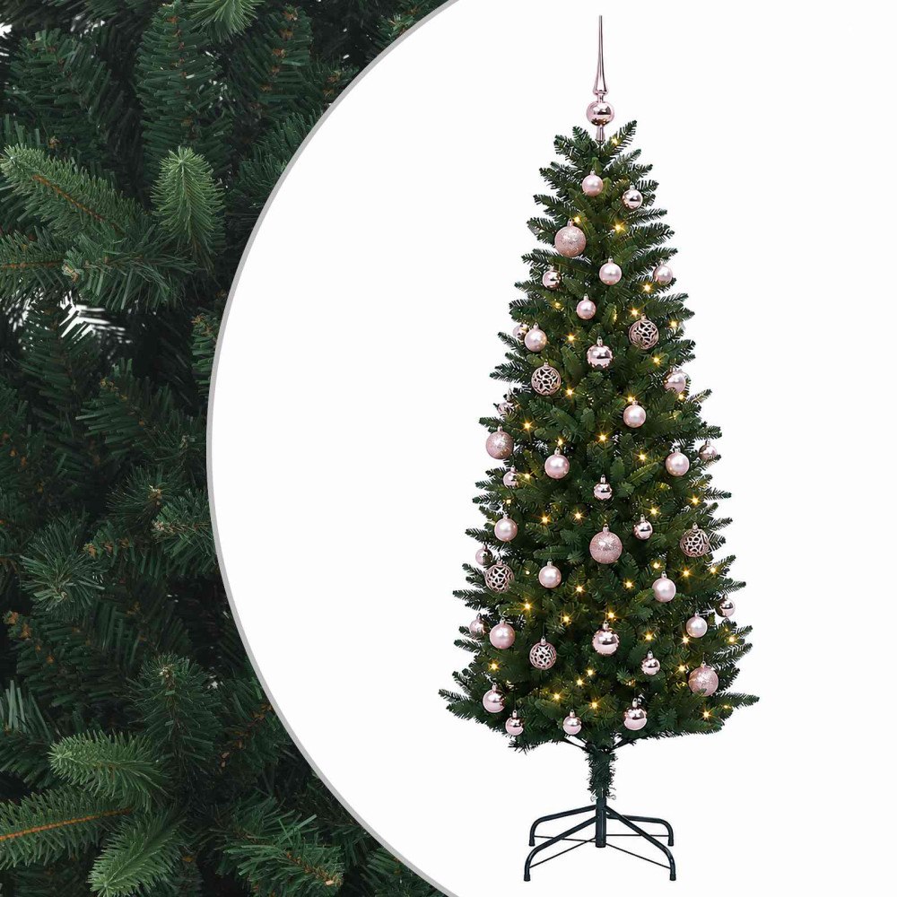 vidaXL Konstgjord julgran med kulor 120 cm 150 LED-lampor Varmvit