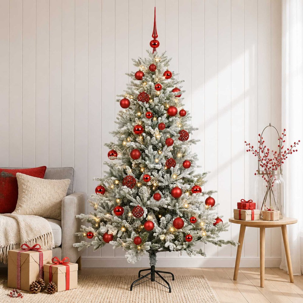 vidaXL Konstgjord julgran med julkulor 150 cm 150 LED-lampor Varmvit