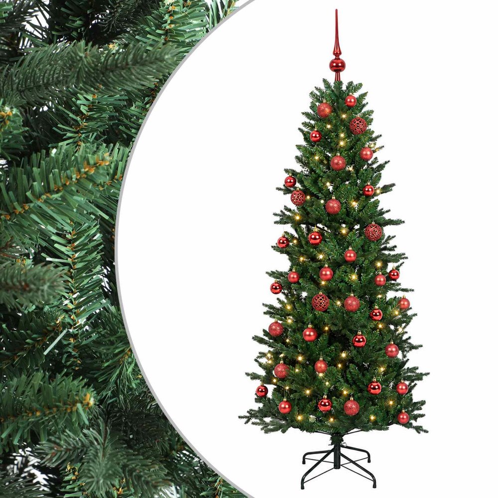vidaXL Konstgjord julgran med julkulor 150 cm 150 LED-lampor Varmvit