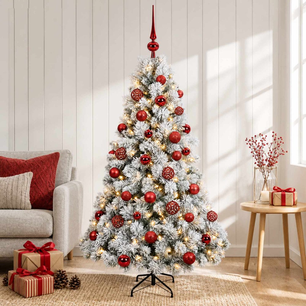 vidaXL Konstgjord julgran med julkulor 120 cm 150 LED-lampor Varmvit