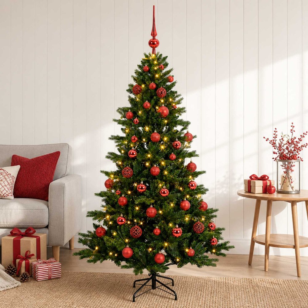 vidaXL Konstgjord julgran med julkulor 120 cm 150 LED-lampor Varmvit