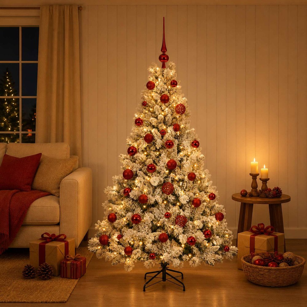 vidaXL Konstgjord julgran med julkulor 120 cm 150 LED-lampor Varmvit