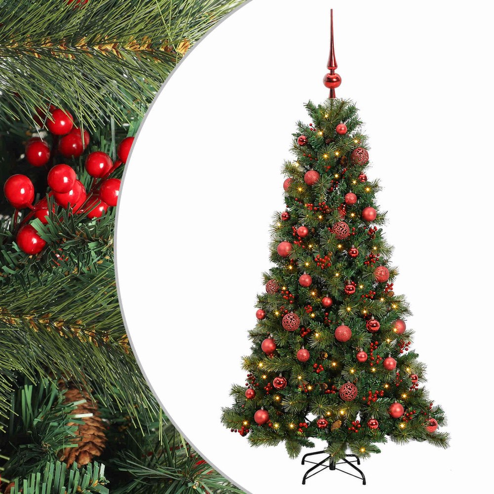 vidaXL Konstgjord julgran med julkulor 150 cm 150 LED-lampor Varmvit