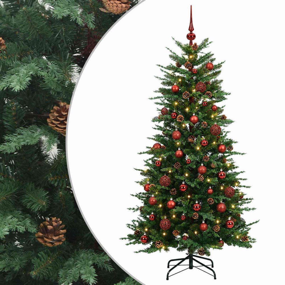 vidaXL Konstgjord julgran med kulor 120 cm 150 LED-lampor Varmvit