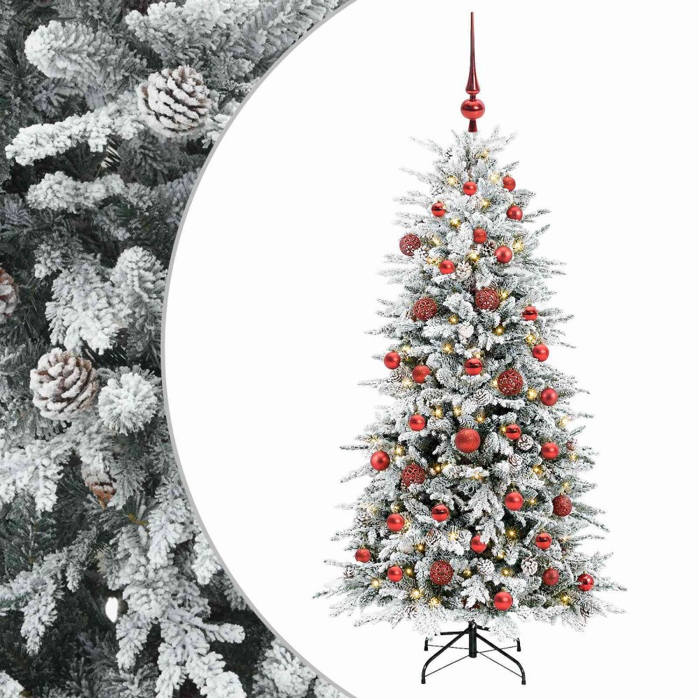 vidaXL Konstgjord julgran med kulor 120 cm 150 LED-lampor Varmvit