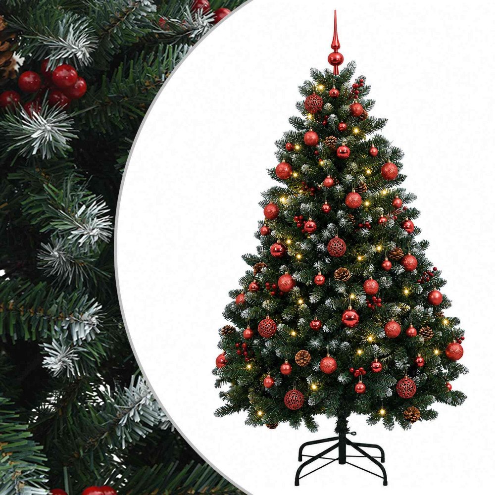 vidaXL Konstgjord julgran grön med julkulor 150 cm 150 LED-lampor