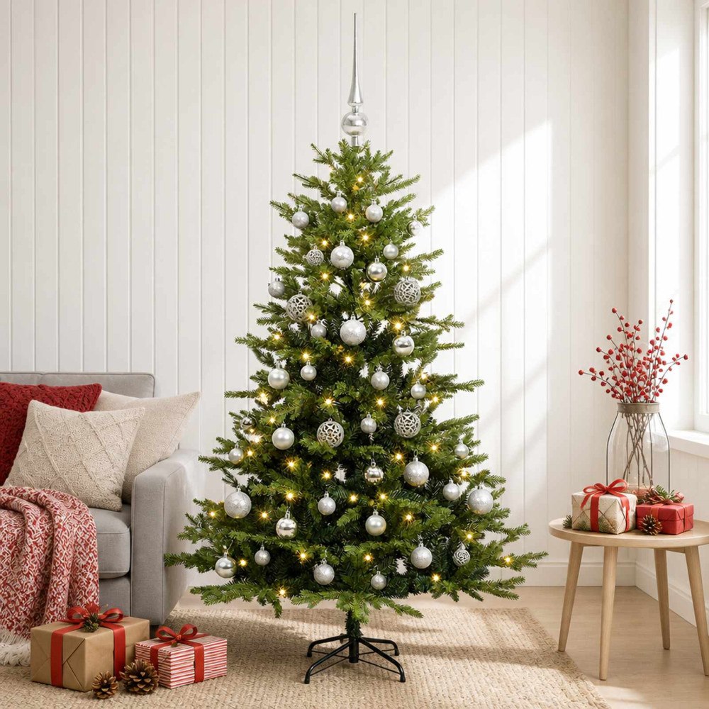 vidaXL Konstgjord julgran med julkulor 120 cm 150 LED-lampor Varmvit