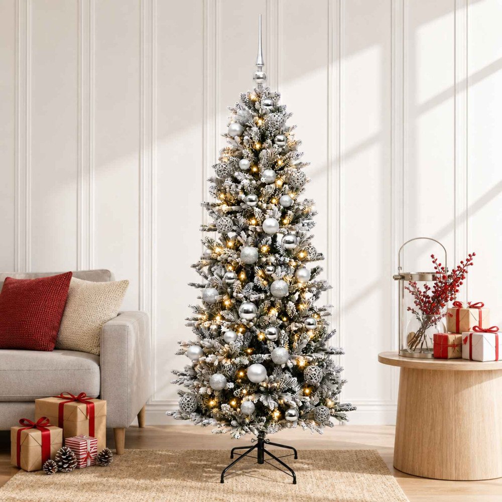 vidaXL Konstgjord julgran med julkulor 150 cm 150 LED-lampor Varmvit