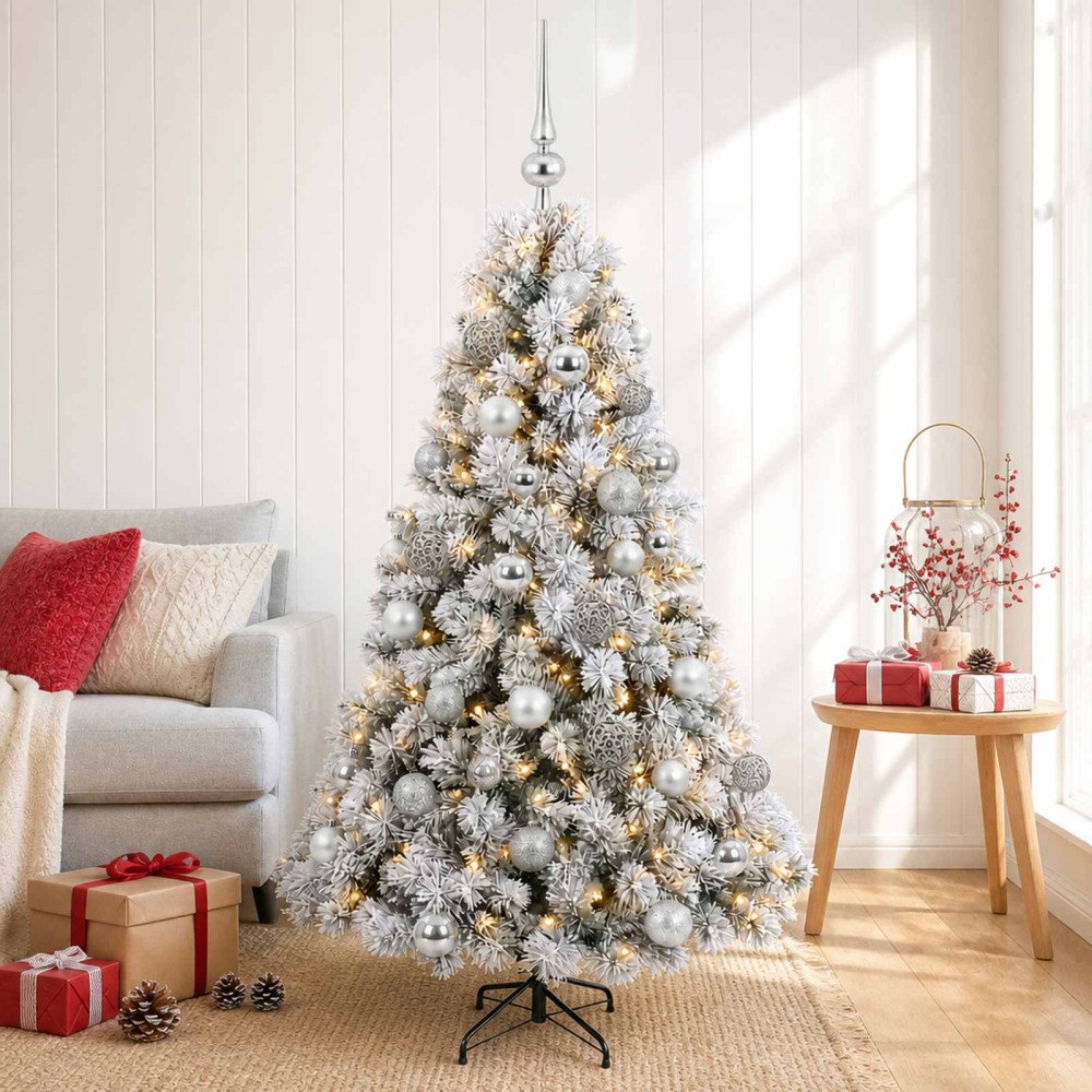 vidaXL Konstgjord julgran med julkulor 120 cm 150 LED-lampor Varmvit