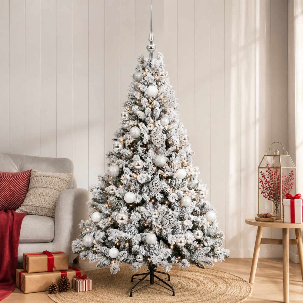 vidaXL Konstgjord julgran med kulor 150 cm 150 LED-lampor Varmvit