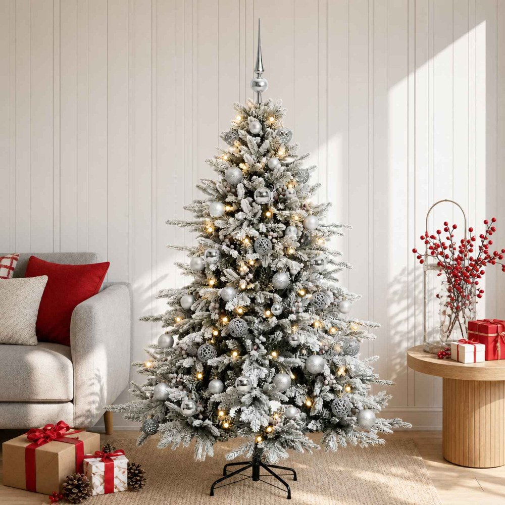 vidaXL Konstgjord julgran med julkulor 120 cm 150 LED-lampor Varmvit