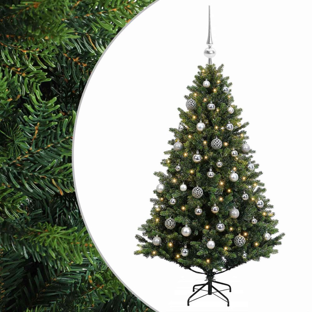 vidaXL Konstgjord julgran med kulor 120 cm 150 LED-lampor Varmvit