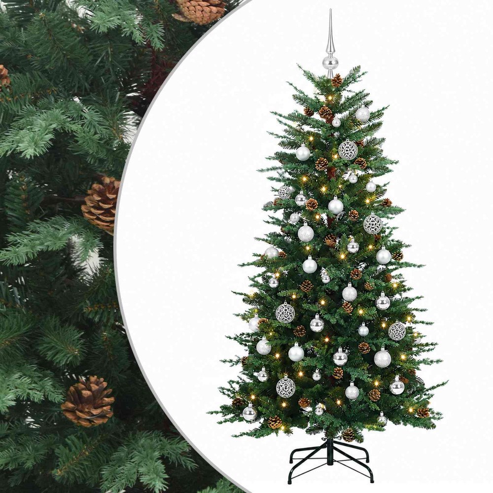 vidaXL Konstgjord julgran med julkulor 150 cm 150 LED-lampor Varmvit
