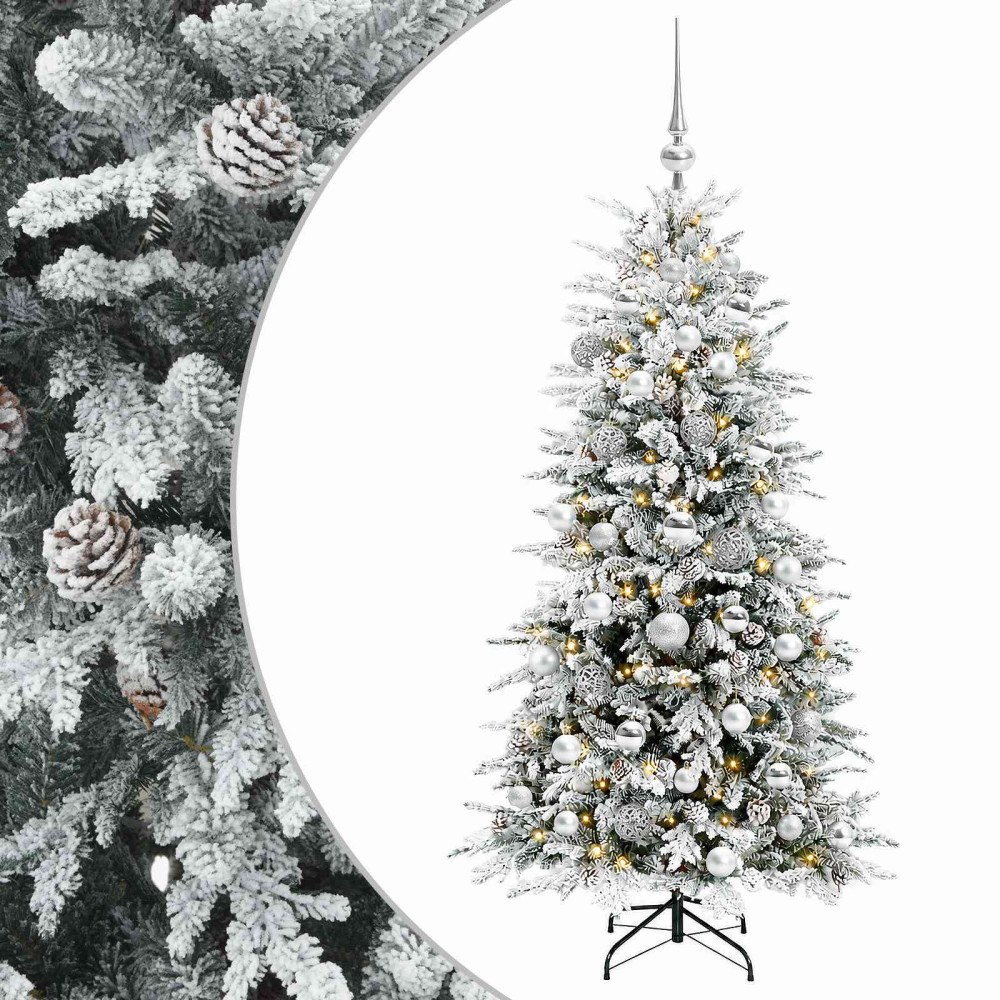 vidaXL Konstgjord julgran med julkulor 150 cm 150 LED-lampor Varmvit