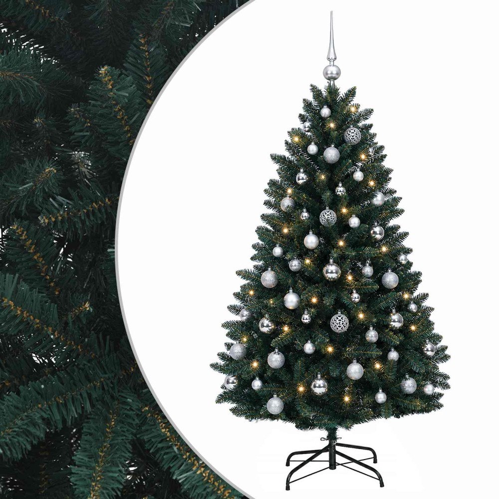 vidaXL Konstgjord julgran mörkgrön med julgranskulor 150 cm
