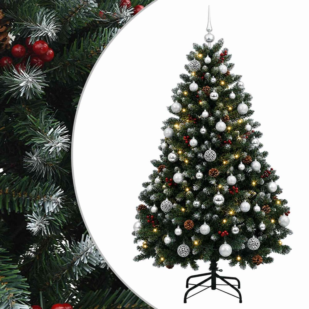 vidaXL Konstgjord grön julgran med julkula 150 cm 150 LED-lampor