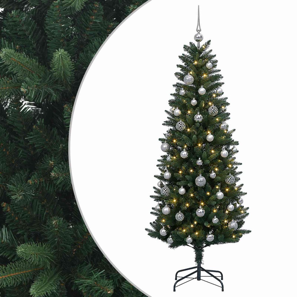 vidaXL Konstgjord julgran med kulor 120 cm 150 LED-lampor Varmvit