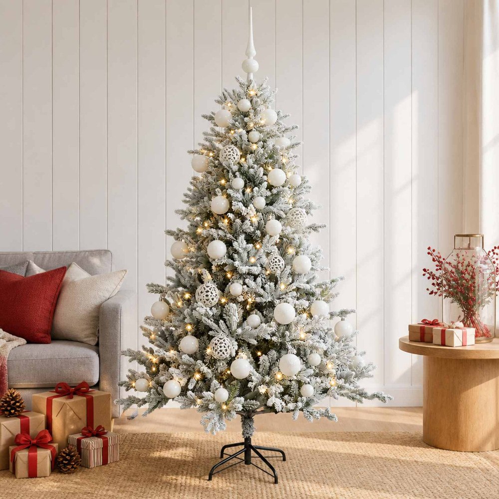 vidaXL Konstgjord julgran med julkulor 150 cm 150 LED-lampor Varmvit