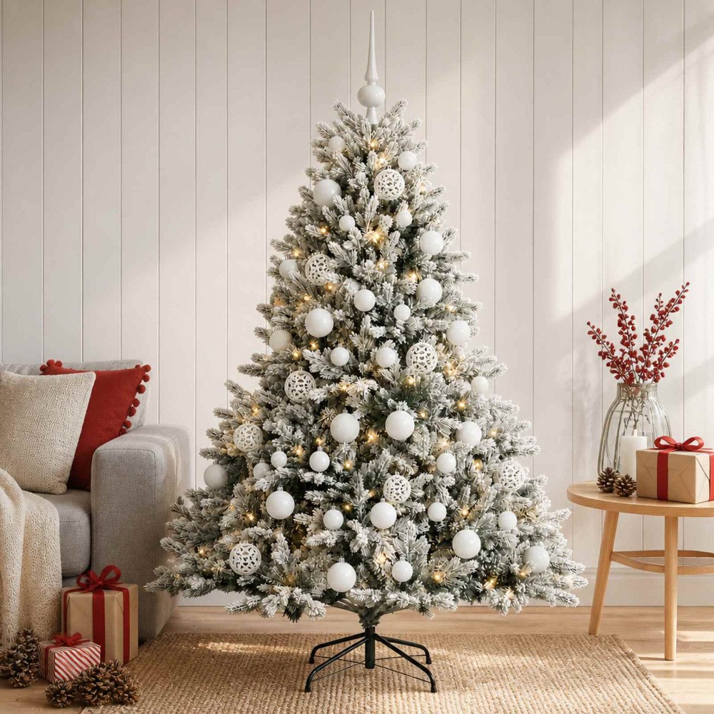 vidaXL Konstgjord julgran med julkulor 120 cm 150 LED-lampor Varmvit